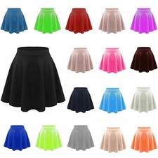New Kids Girl Plain Flippy Flared High Waistband Stretch Short Mini Skater Skirt