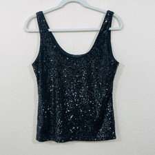 Ann Taylor Loft Sequin Tank Top Size Small Black Party Glam Sparkly