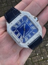 Cartier Santos Large - Blue Dial - Natural Diamond Set - Stunning