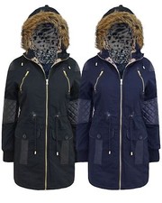 Ladies Women Brave Soul Faux Fur Hood Pu Pvc Coating Long Parka Coat Jacket 8-16