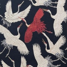 Cranes Black Woven Fabric