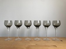 6 x Vintage Crystal Smoked Glass Twisted Stem Red/White Wine Glasses Black Grey