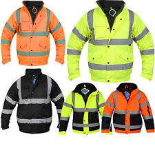 HI VIZ VISIBILTY BOMBER REFLECTIVE CONTRACTOR SECURITY WORK JACKET