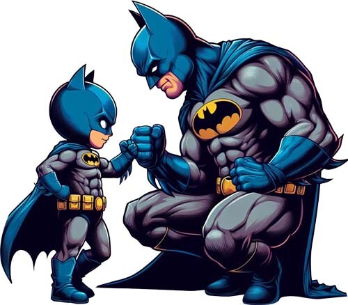Colourful batman dad - son, wall