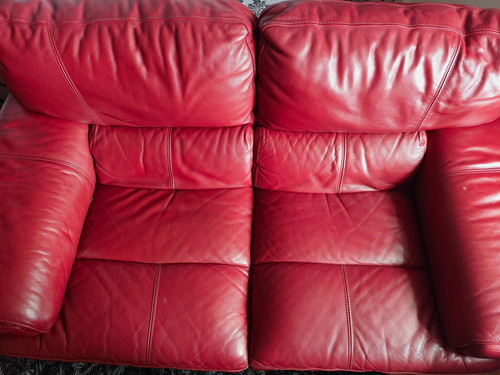 Red leather seater sofa - leather,