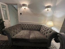 Furniture Village Grey Langham Set Including Medium Sofa, Love Seat & Foot Rest.