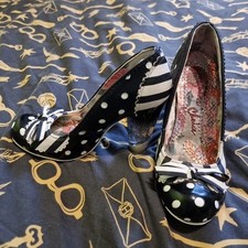 Womens Ladies Irregular Choice High Heeled Shoes Size 5 Black & White Stripe Dot