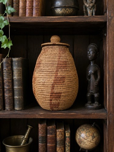 Vintage handwoven lidded - vintage,