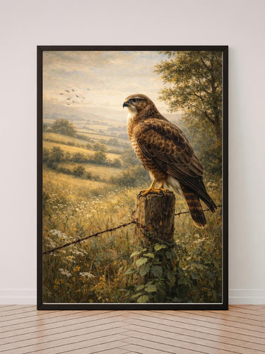 Buzzard art print rustic - print,