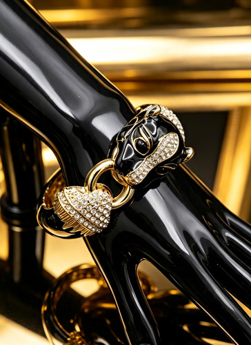 Gold tone black enamel - black,
