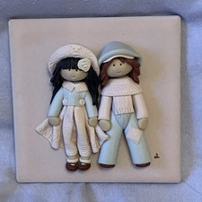 Liz Williams Miniature Dolls Figurines Blue Boy & Pink Girls On 4 Inch Tile