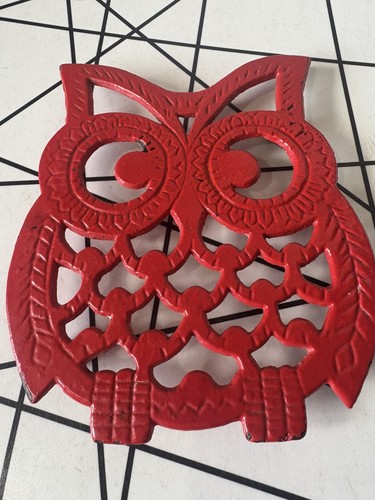 Trivet red metal owl - trivet,