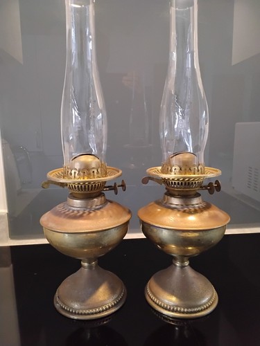Pair vintage brass duplex oil - pair,