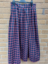 Vintage Laura Ashley Women's Blue Check Long Skirt with Pockets Size 10