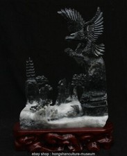 16" Chinese Natural Dushan Jade Carved House Figure Ship Eagle Bird Statue