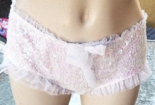 Victorias secret L Rare Vintage Sequin Ruffled White Hiphugger Brief Panty Bride