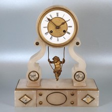 RARE SWINGING CHERUB MANTEL CLOCK antique French by Japy Fils BELL STRIKE works