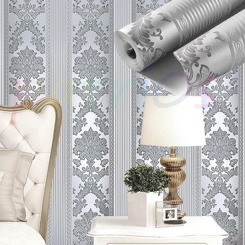 Silver grey damask - grey, glitter