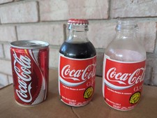 Vintage Lot Coca-Cola Coke Classic Glass Bottles One Full One Empty Can - Empty 