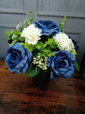 Blue And White Forever Flowers Silk Artificial Flower Grave Cemetery Pot