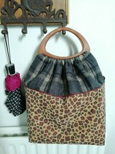 Unique ladies handmade handbag retro handles tartan+cork 