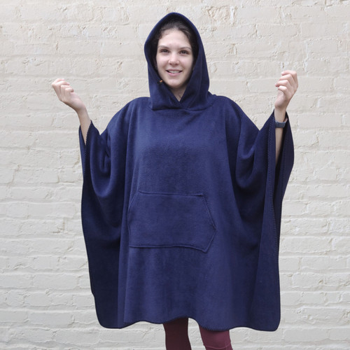 Navy blue fleece hooded - navy,