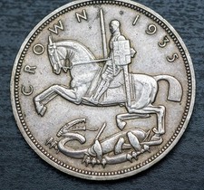 1935 Crown George V British Silver Coin In VG Condition