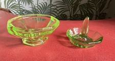 Vintage Uranium Glass Ring Holder and Jewellery Dish Has Some Damage See Pics