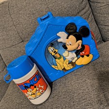 Vintage THERMOS Disney Mickey Mouse  And Pluto Lunch Box & Flask 1980’s Rare