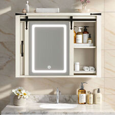 32" Wall Mounted Bathroom Cabinet Medicine Organizer LED w/ Mirror Sliding Door