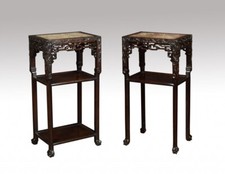 Pair of Chinese Rosewood and Marble Tables, Late 19th Century
