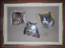 Gorgeous Portrait studies Three Cats, Kittens. Original Modern Pastel by Parker.