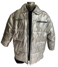 Vintage Silver Real Leather  Mens Oversized Puffer Jacket Large, CLEARANCE SALE