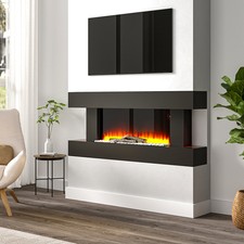 Wall Mounted Electric Fire Glass LED Fireplace White Suite Heater 1 or 7 Flames-