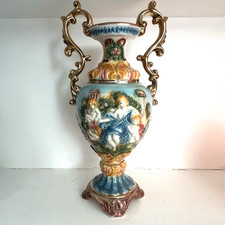 Large Italian Capodimonte Style Porcelain Vase 38cm Cherubs Gold Handles
