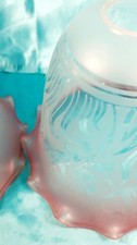  2 Frosted Floral Pink Tulip Ruffled Art Nouveau Glass Light Shade 8.5 x8.5x2 in