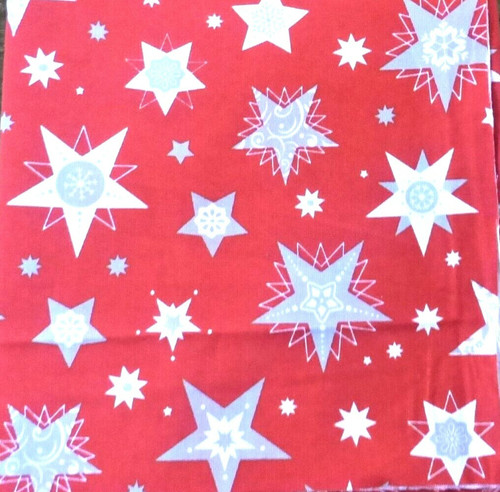 Red silver tone stars - , cotton