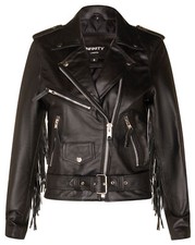Women's Black FRINGE Leather Biker Jacket Brando TASSELED Motorcycle Cow Hide