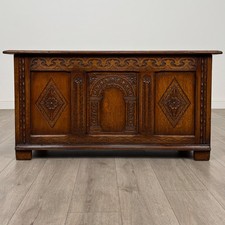 Antique 20th Century Fine Quality Carved Oak Blanket Box ( REF AF-4737 )