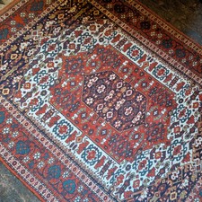 4'2" x 6'2" - Vintage Middle Eastern Tribal Heriz Hand-Knotted Wool Rug - Brick