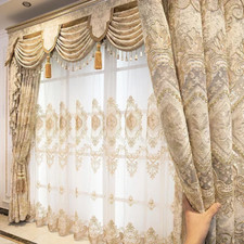 High-end European Embroidery Curtains Luxury Blackout Villa Valance Decor Tulle