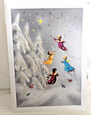Vintage Angel Cherub Christmas Tree Star 1950's Used Greeting Card (EB10172)