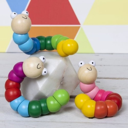 Wooden jointed wiggly worm - wiggly,