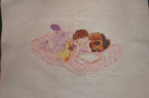 Girl bed with - , cross