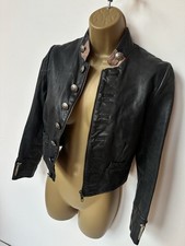 All Saints Vintage Black Leather Short Cropped Military Jacket Women’s XS Zip Up