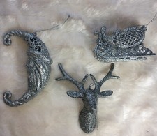 John Lewis XL Silver Glitter Baubles Stag Sleigh Christmas Moon