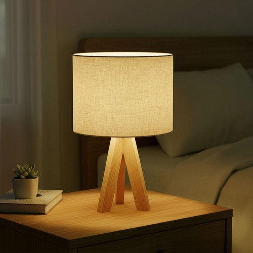 Modern wood tripod table lamp - table,
