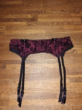 Bnwot La Senza Lace Diamante Bow Black Red Suspender Belt Size 8-10