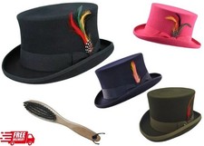 Quality Hand Made 100% Wool Top Hat Wedding Ascot Hat Many Colours S to XL