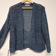 Indigo Collection M&S Open Knit Crochet Blue Mix Cardigan Size S Open Front